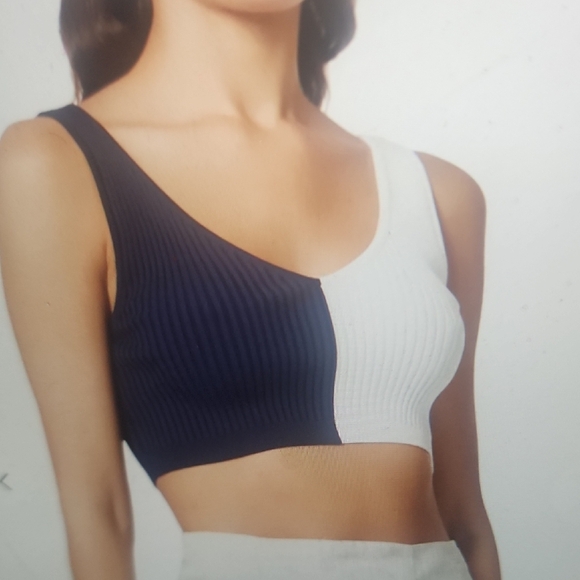 STAUD Hana Top in Navy and White In Ribbed Knit Size L - Picture 1 of 6